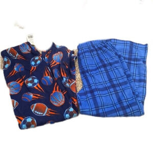 NWT Boys 8- 2pc Sports and Blue Plaid Fleece pajamas​​ pants